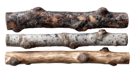 Three pieces of wood, varying tones and textures