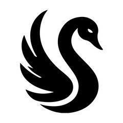 A stylized black swan silhouette with a graceful neck and delicate feather details, perfect for a modern nature-inspired logo or tattoo design