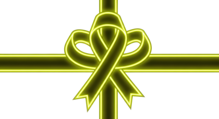 Shiny yellow ribbon with cross for gift box packaging isolated PNG with Transparent Background