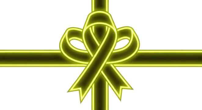 Shiny yellow ribbon with cross for gift box packaging isolated PNG with Transparent Background
