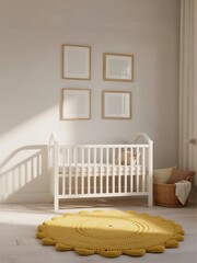 Modern White Baby Crib in Bright Minimalist Nursery Room