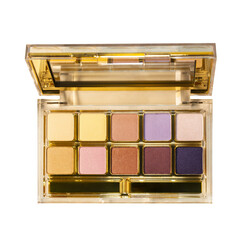 golden make up casing with natural tones  eyeshadow palette isolated transparent png	