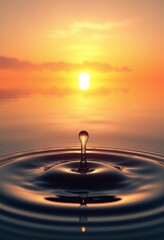 Water Drop Creating Soft Ripples at Sunset