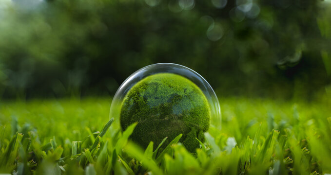 Protecting the green tree world with environment icons on nature background. Ecology and environment concept. - Powered by Adobe