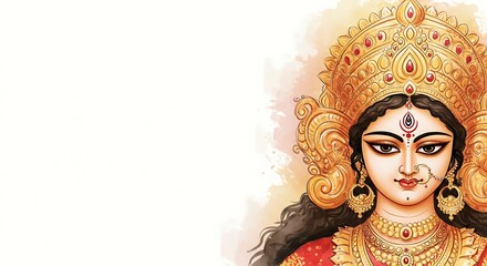 Close-up Portrait of Goddess Durga in Traditional Attire