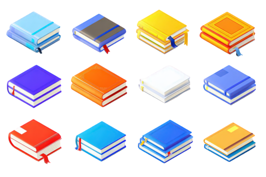 Collection Of Colorful Stacked Books In Isometric View