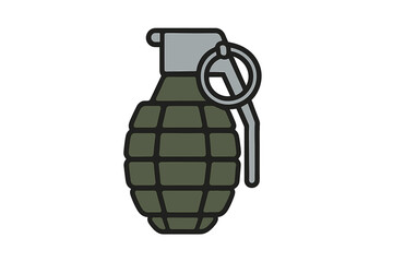 Hand grenade vector icon. Flat cartoon illustration of a military fragmentation bomb. Army weapon symbol for war, combat, or danger. Isolated explosive graphic element.