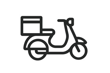 Delivery scooter icon. Moped with box for fast food or package shipping. Express courier service symbol. Motorcycle delivery linear pictogram for web and apps. Vector.