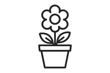 Flower in a pot icon for nature and gardening concepts. Simple line art of a houseplant. Vector illustration of a blooming plant for eco design and growth concepts.