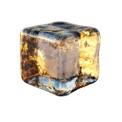 Golden Hour Ice Cube with Warm Glow on white background