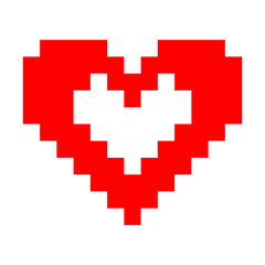 Pixel art hollow red heart with inner white shape, digital retro design symbolizing affection, romance, gaming nostalgia, and Valentine's Day celebration