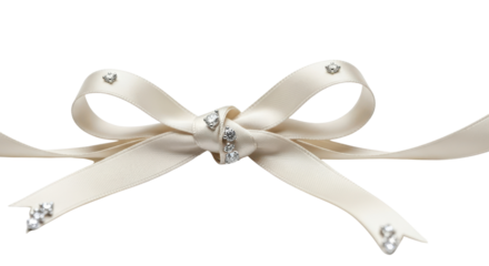 Elegant ribbon bow with crystal embellishments isolated PNG with Transparent Background
