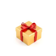 Obraz premium Golden Gift Box with Red Ribbon A Symbol of Celebration and Joy
