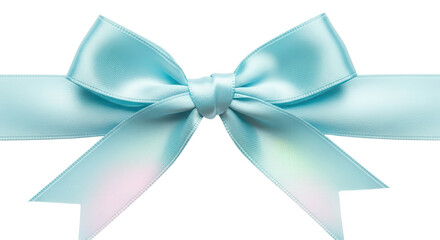 Naklejka premium Light Blue Pastel Satin Gift Bow and Ribbon Isolated on White Background