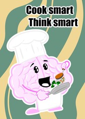 brain cooking healthy food cute brain cartoon style illustration
