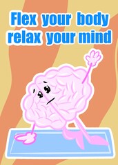 brain do yoga cute brain cartoon style illustration