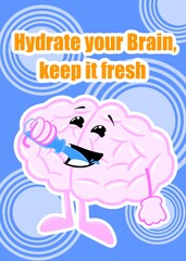 brain drink water cute brain cartoon style illustration