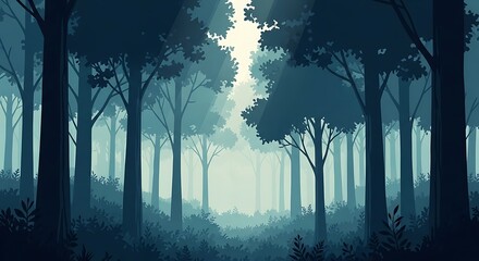 Misty Forest Path, Tranquil Woodscape, Serene Nature Scene, Peaceful Forest Trail, Deep Woods Ambiance.