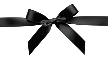 Shiny black ribbon with bow isolated PNG with Transparent Background