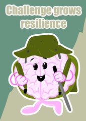 brain hiking cute brain cartoon style illustration