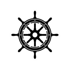 Obraz premium Black and white illustration of a ship's wheel with eight spokes.