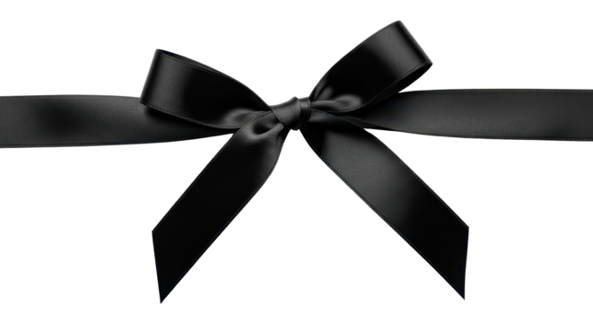 Shiny black ribbon with bow isolated PNG with Transparent Background