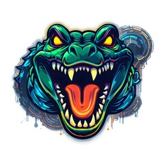Vector illustration of angry crocodile head with grunge splashes.