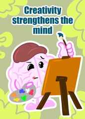 brain painting cute brain cartoon style illustration