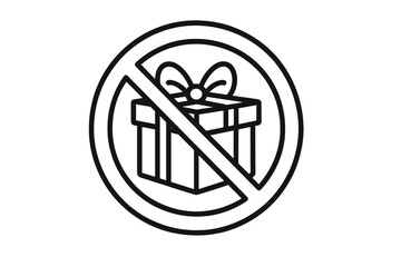 No gifts warning sign. Anti-corruption and bribery symbol. Gifting prohibited policy icon. Present forbidden pictogram. Vector line illustration for business ethics.