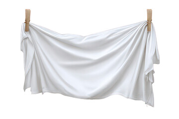 White Fabric Hanging on Wooden Clothespins