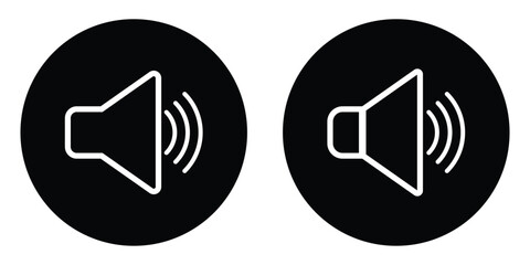 Fototapeta premium Wireless multimedia vector icons set. Web sound icons set. Dark isolated volume icons on white page. Dark isolated web mic icons on black circle. Digital wave voice icon set. 