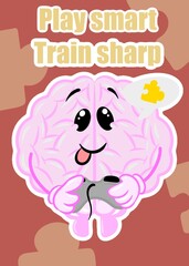 brain playing games cute brain cartoon style illustration