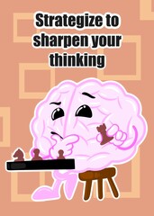 brain playing chess cute brain cartoon style illustration