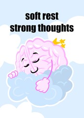 brain hugging cloud cute brain cartoon style illustration