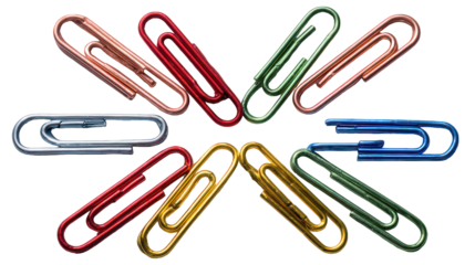 Colorful Paperclips Starburst Pattern on Black Background