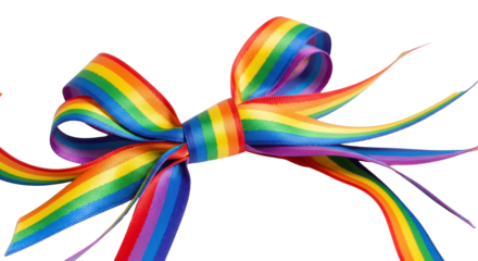 Vibrant Rainbow Flag Colored Ribbon Bow Isolated on White Background for Celebration and Gift Wrapping