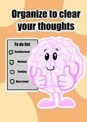 brain to do list cute brain cartoon style illustration