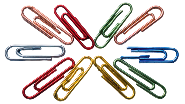 Colorful Paperclips Starburst Pattern on Black Background