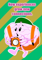 brain traveling cute brain cartoon style illustration