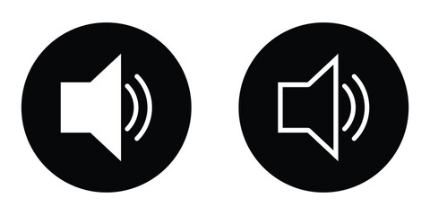 Wireless multimedia vector icons set. Web sound icons set. Dark isolated  volume icons on white page.  Dark isolated web mic icons on black circle. Digital wave voice icon set. EPS 10. 