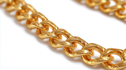 Obraz premium A gold chain lies flat against the surface. The chain's links shine with reflected light. Gold links create a consistent pattern.