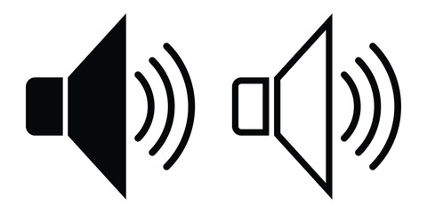 Dark isolated speaker shape icon on white background. Wireless multimedia vector icons set. Volume audio icons on white page. EPS 10. 