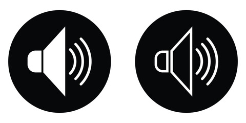 Wireless multimedia vector icons set. Web sound icons set. Dark isolated  volume icons on white page. EPS 10. Dark isolated web mic icons on black circle. Digital wave voice icon set. 