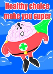 super brain cute brain cartoon style illustration