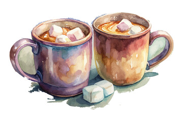 Watercolor Hot Chocolate Mug with Marshmallows 