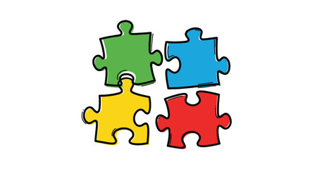 Four colorful puzzle pieces fitting together perfectly to represent a solution or connection.