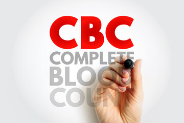 CBC Complete Blood Count - blood test used to evaluate your overall health and detect a wide range of disorders, acronym text concept background