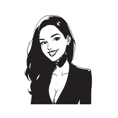 Beautiful Woman in Formal Dress Black and White Illustration Vector Art Design
