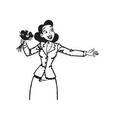 Beautiful Woman in Formal Dress Black and White Illustration Vector Art Design