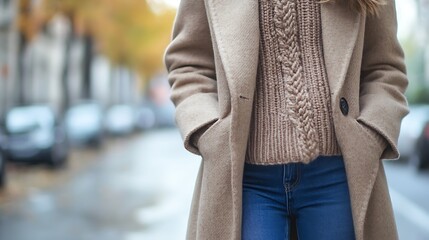 Classic Winter Coat with Chunky Sweater and Jeans – Stylish Cold Weather Outfit